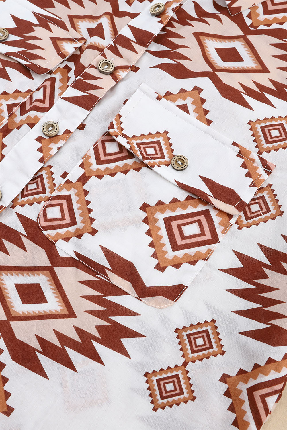 White Western Aztec Pattern Button Flap Pocket Shirt