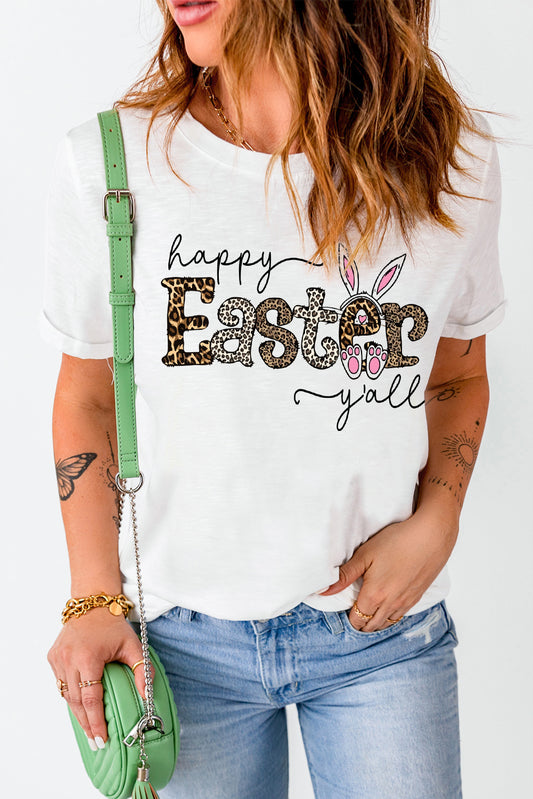 White Leopard Happy Easter Bunny Graphic Tee