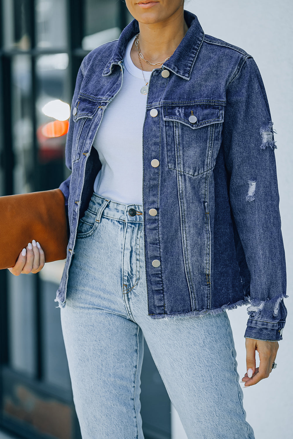 Light Blue Distressed Denim Jacket