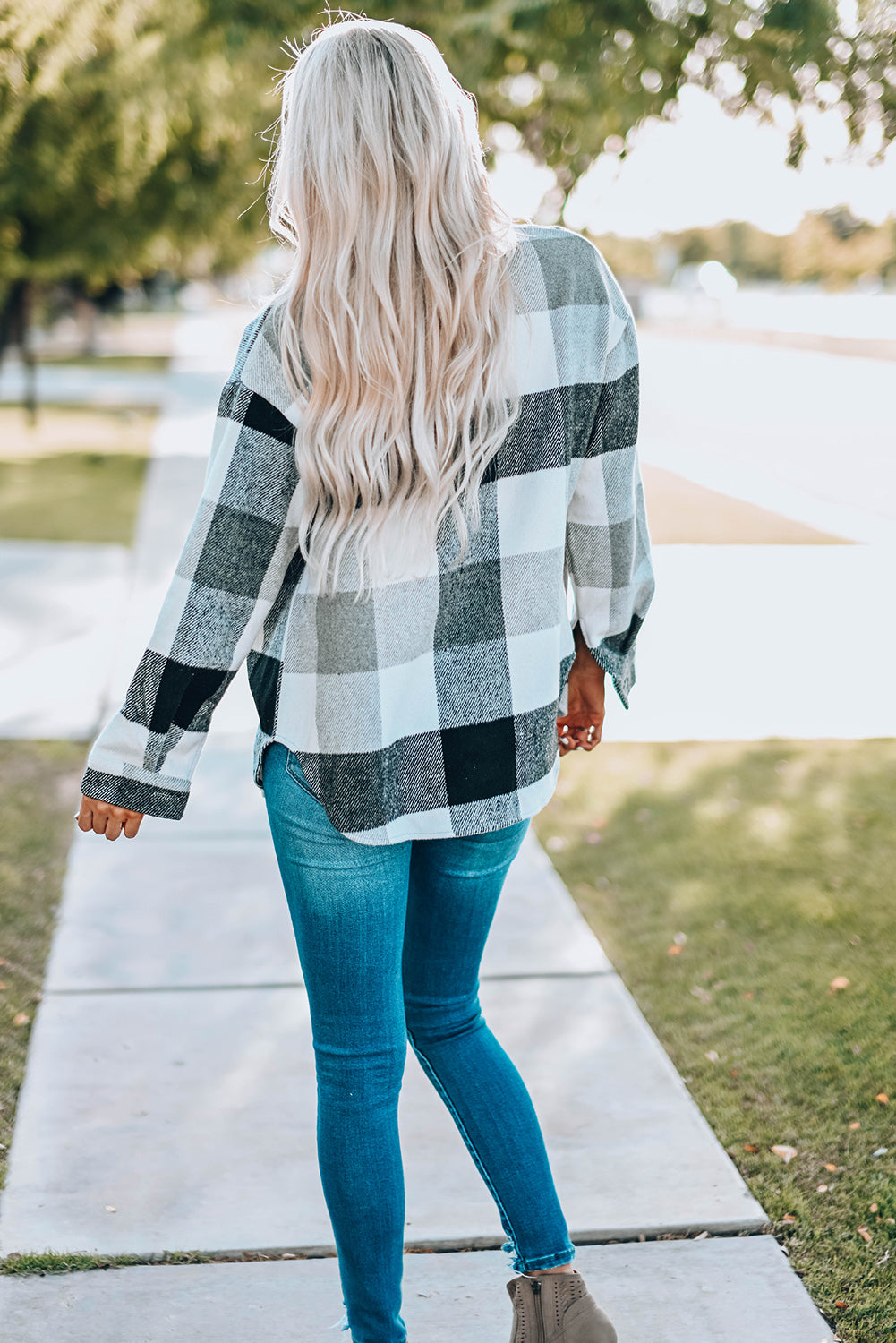 Gray Plaid Jacket with Pocket