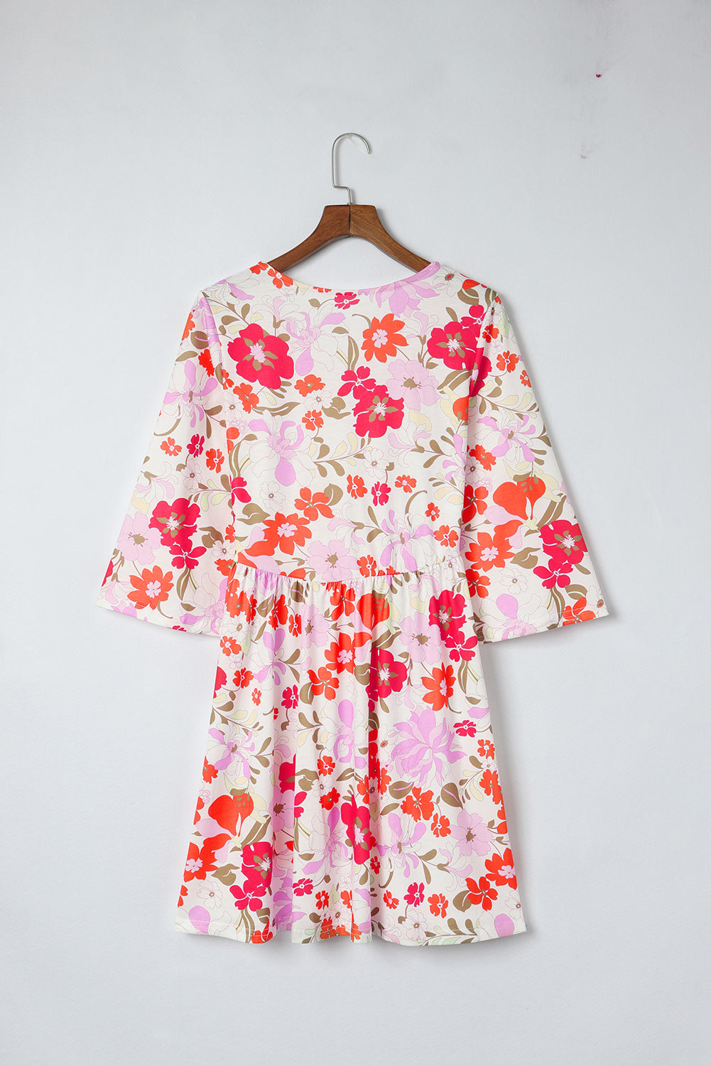 White Floral Print V Neck Flutter Half Sleeve Empire Waist Dress