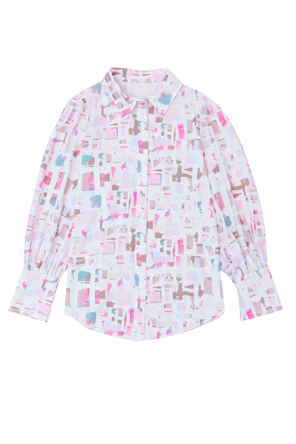 Multicolor Abstract Print Lantern Sleeve Casual Shirt