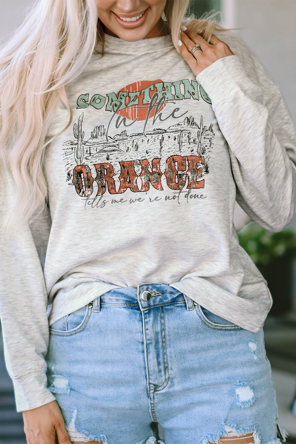 Gray SOMETHING ORANGE Graphic Relaxed Sweatshirt