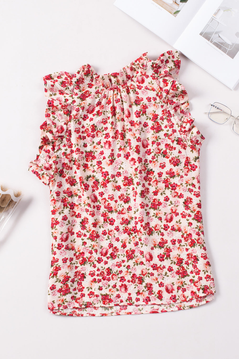 Red Floral Sleeveless Top