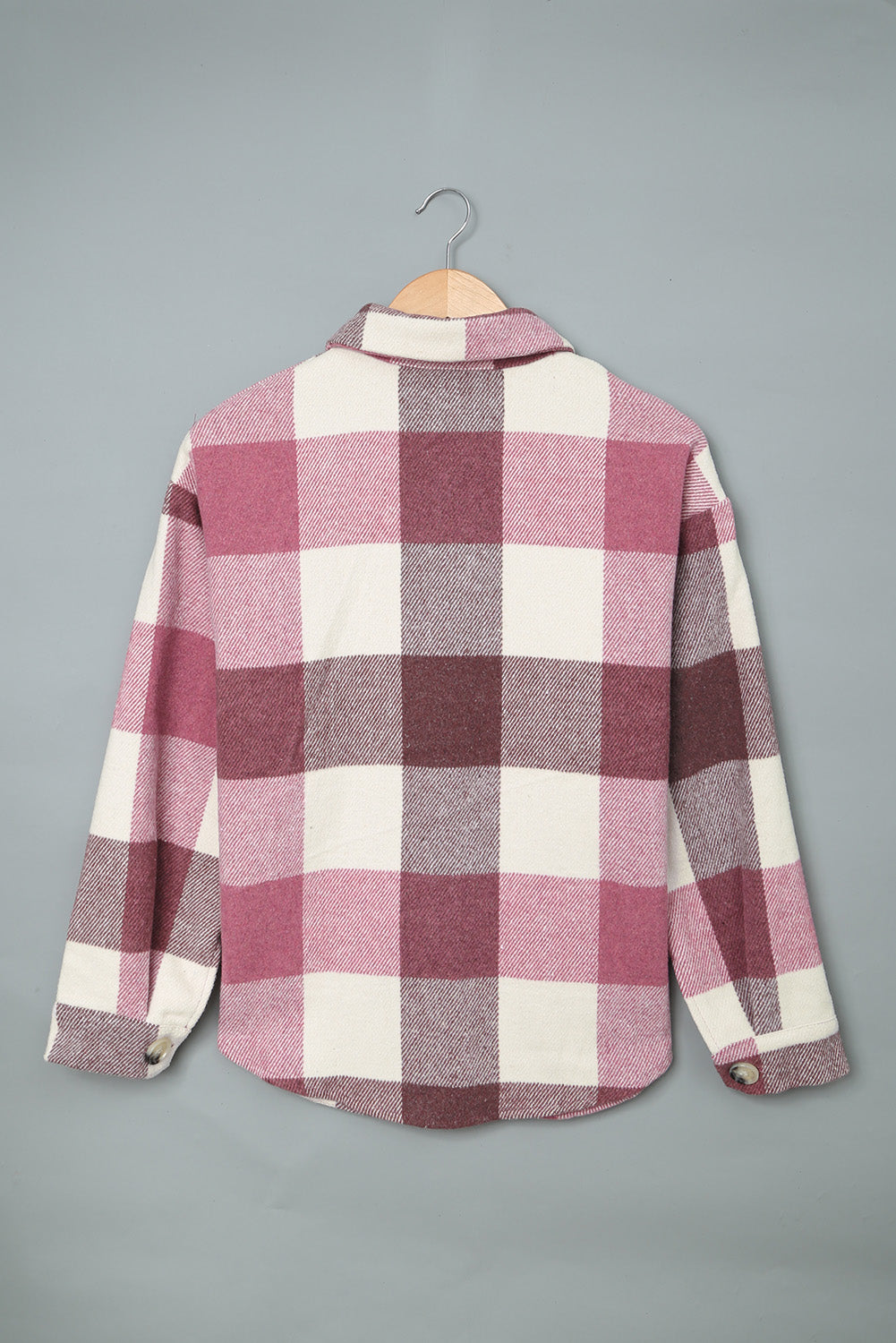 Plaid Buttoned Long Sleeve Jacket with Pocket