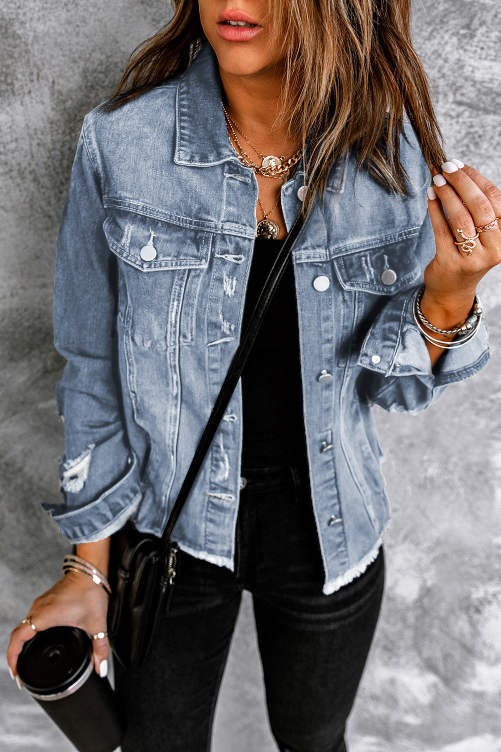 Light Blue Distressed Denim Jacket