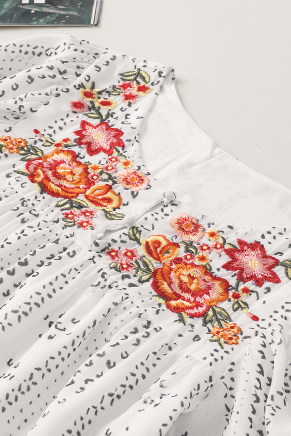 White Floral Embroidered Blouse