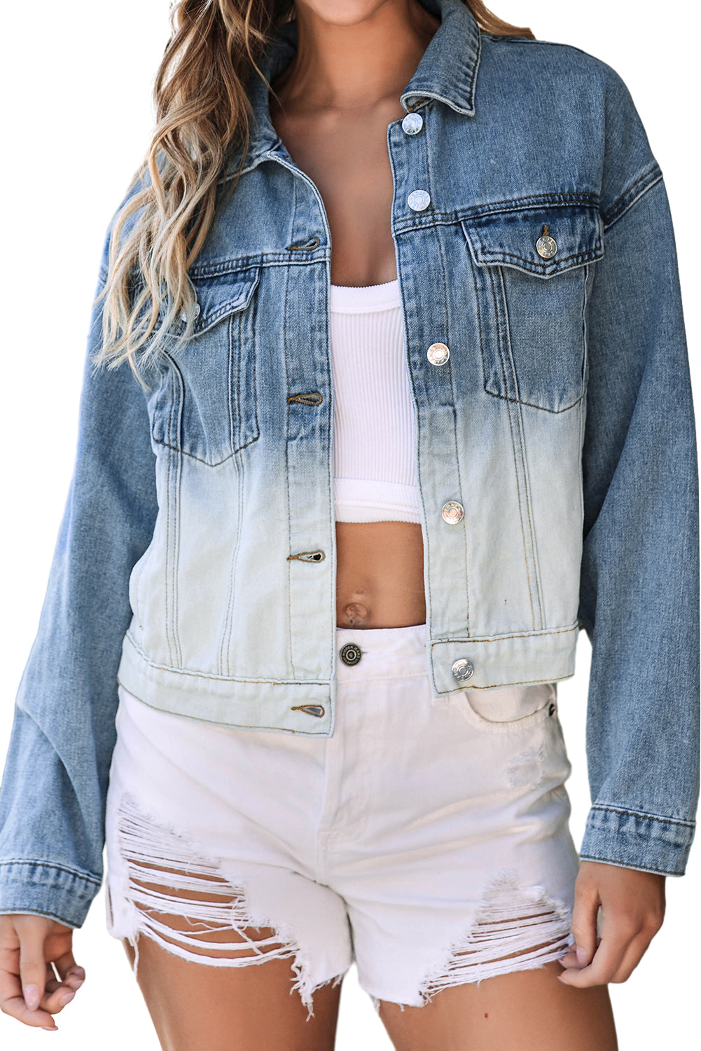 Sky Blue Contrast Gradient Denim Jacket