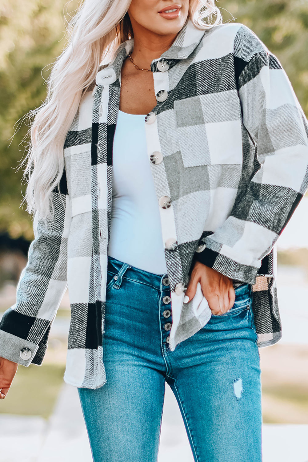 Gray Plaid Jacket with Pocket