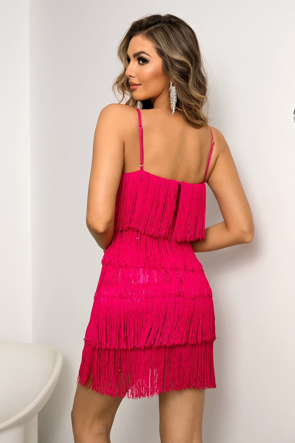 Spaghetti Strap Fringe Mini Dress